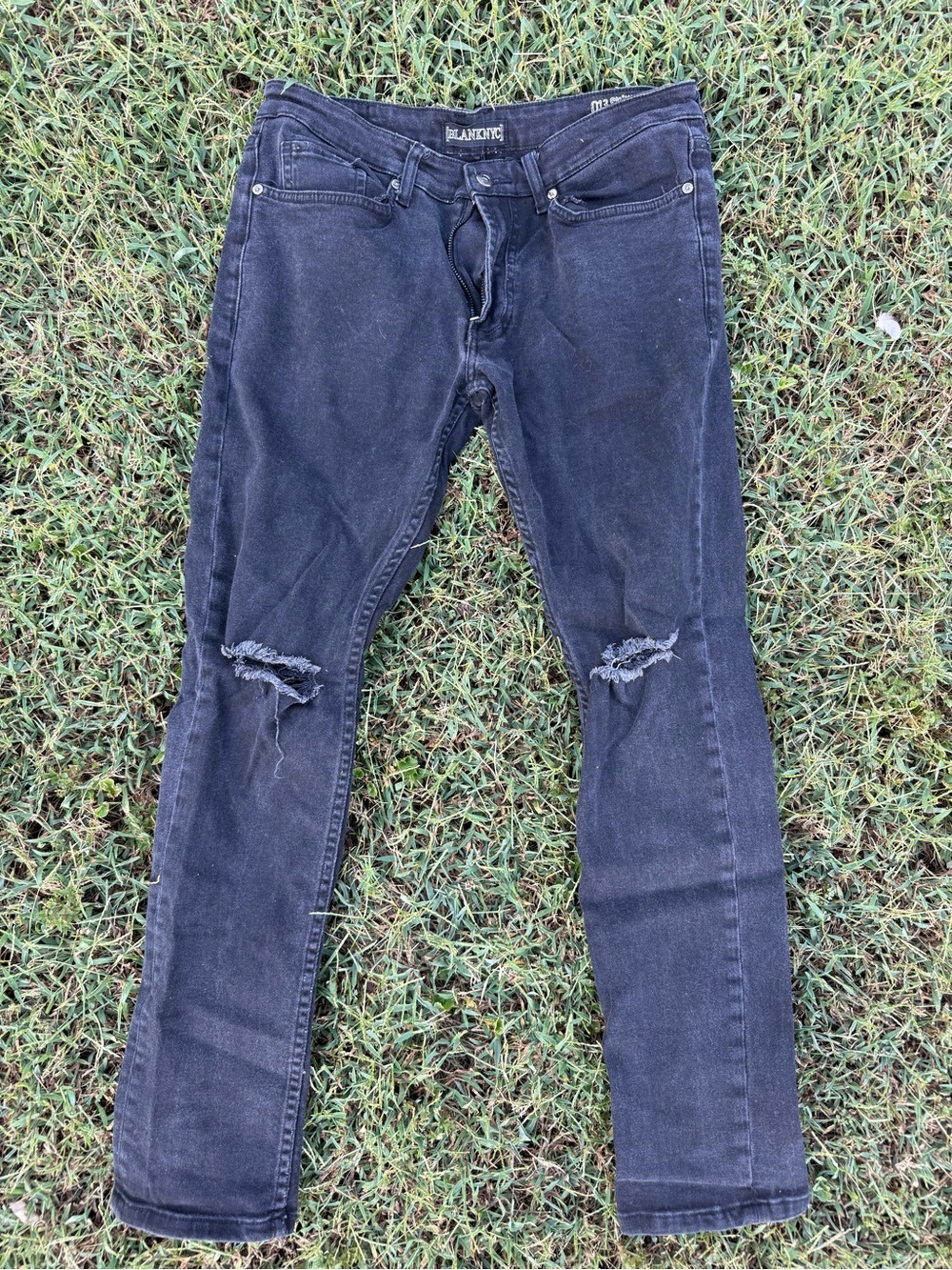 Blank NYC Men’s Black Skinny Jeans with Knee Rips